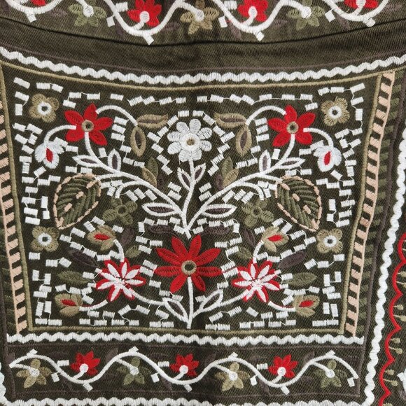 Francesca's Blue Rain Rosie Boho Floral Embroidered Olive Green Mini Skirt XS - Picture 3 of 10